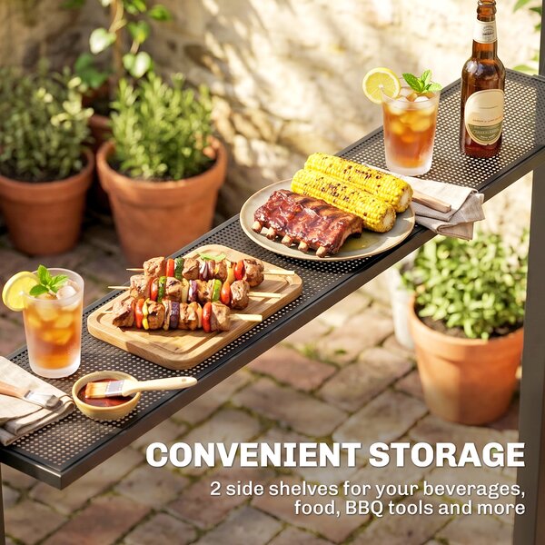 Outsunny – Gazebo Riparo per Barbecue BBQ Tendone da Esterno Doppio Tetto in Poliestere Caffè, 245 x 148cm