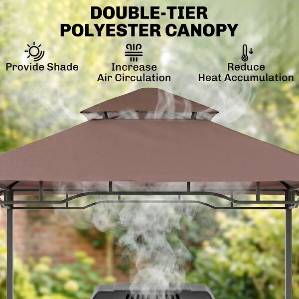 Outsunny – Gazebo Riparo per Barbecue BBQ Tendone da Esterno Doppio Tetto in Poliestere Caffè, 245 x 148cm
