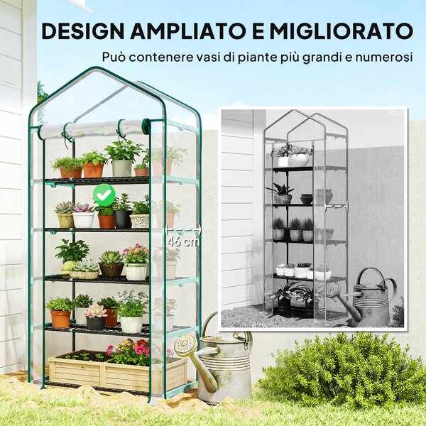 Outsunny Serra a Casetta a 5 Livelli con Ingresso Avvolgibile, in Acciaio e Polietilene, 90x49x193 cm, Trasparente | Aosom Italy