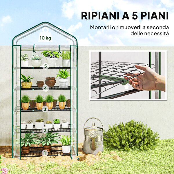 Outsunny Serra a Casetta a 5 Livelli con Ingresso Avvolgibile, in Acciaio e Polietilene, 90x49x193 cm, Trasparente | Aosom Italy