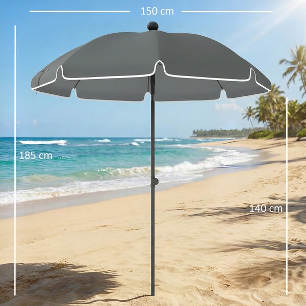 Outsunny Ombrellone da Spiaggia Inclinabile con Ancora per la Sabbia e Borsa da Trasporto, Ø150x185 cm, Grigio Scuro | Aosom Italy