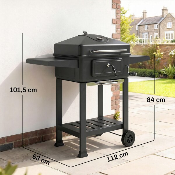 Outsunny Barbecue a Carbone, Affumicatore Portatile con Ventilazione, Termometro e Mensole Laterali, Nero | Aosom Italy