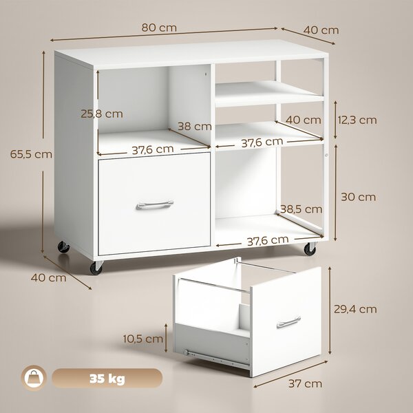 HOMCOM tavolo stampante con ruote e cassetto A4, ideale per casa e ufficio. | Aosom Italy