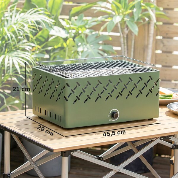 Outsunny Barbecue Portatile a Carbone con Ventilatore Integrato per Esterni, Verde Chiaro | Aosom Italy