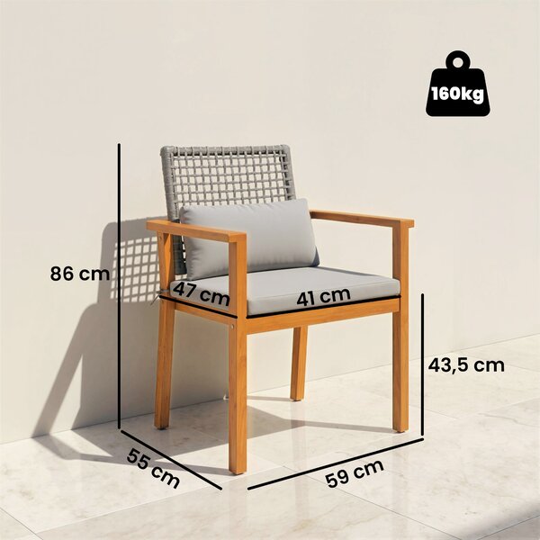 Outsunny Set 2 Sedie Legno Acacia con Cuscini e Cuscinetti Decorativi, Naturale. | Aosom Italy