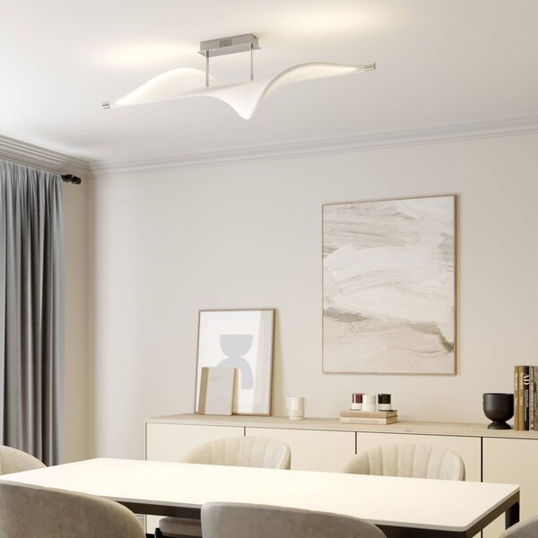 Plafoniera soffitto Edano Lucande, dimmerabile, Bianco / Opale, Soggiorno / Sala da pranzo, Tessuto / Stoffa / Seta, Moderno, Plafoniera