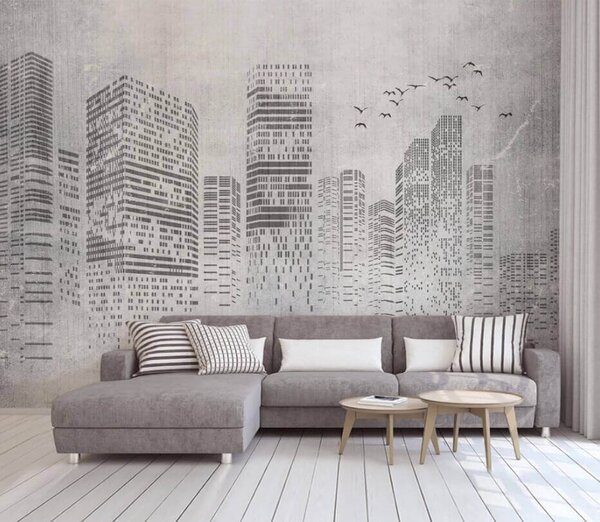 Carta da parati Uccelli sulla città, minimalismo, Carta da parati Città, u34725 : Uwalls.it