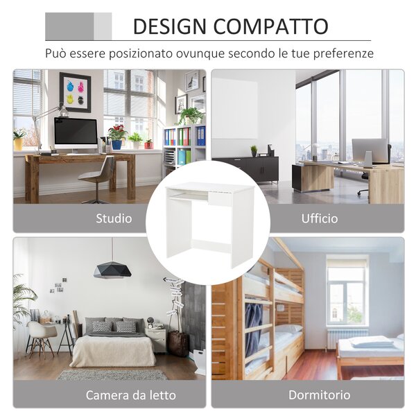 HOMCOM Scrivania Ufficio, 80x45x75 cm Scrivania Salvaspazio con Vassoio Tastiera, Cassetto per Documenti, Bianco | Aosom Italy