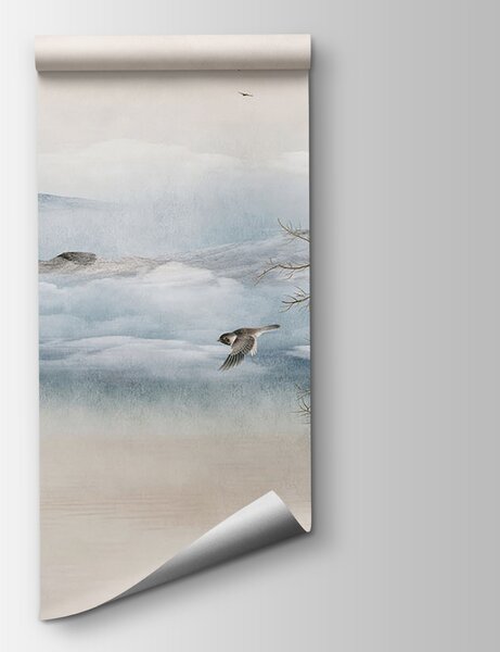 Carta da parati Uccelli in volo su un paesaggio innevato, Carta da parati animali, Carta da parati popolare, u34575 - Tapeko.it