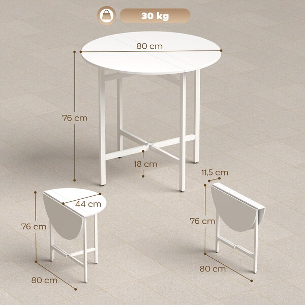 HOMCOM Tavolo da pranzo/cucina pieghevole per 4 persone con 2 ribalte, piedi in acciaio, 80x80x76 cm, bianco | Aosom Italy