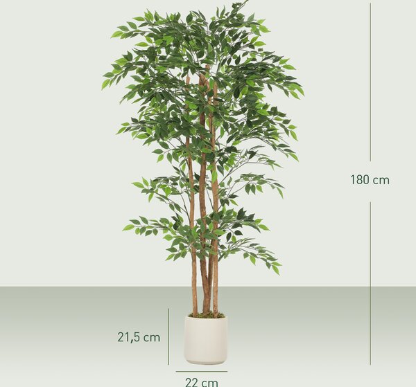 HOMCOM Pianta Artificiale di Baniano in PEVA e Legno con Rami Orientabili e Vaso Contenitore in PP e Cemento | Aosom Italy