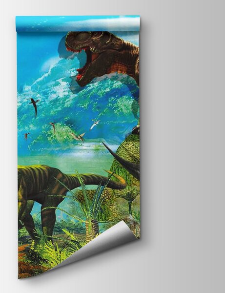 Carta da parati Gruppo di dinosauri in una foresta, Carta da parati animali, Carta da parati popolare, u35232 - Tapeko.it