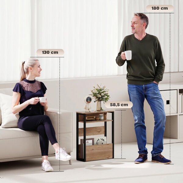 HOMCOM Tavolino da Soggiorno in Stile Industriale con 2 Ripiani, in Legno e Metallo, 46x18x58.5 cm, Color Noce Scuro | Aosom Italy