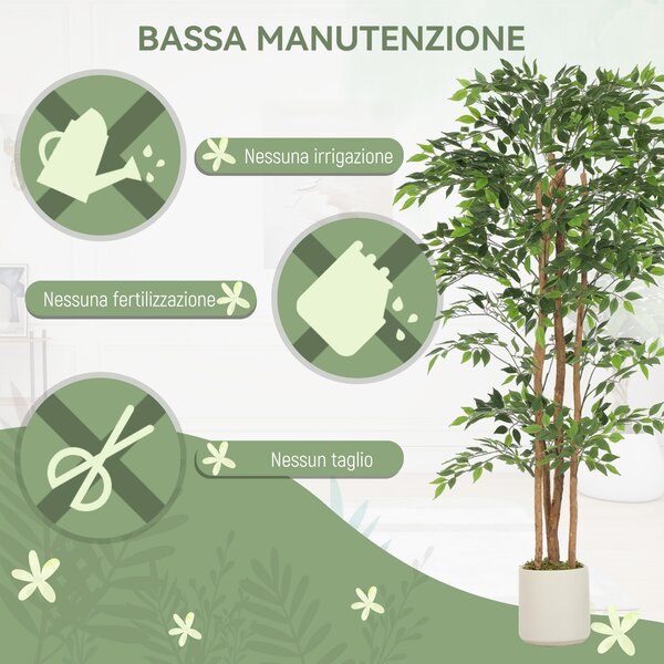 HOMCOM Pianta Artificiale di Baniano in PEVA e Legno con Rami Orientabili e Vaso Contenitore in PP e Cemento | Aosom Italy