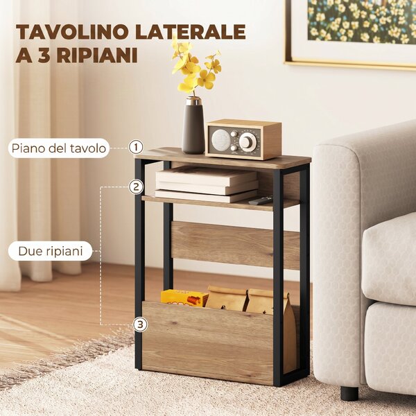 HOMCOM Tavolino da Soggiorno in Stile Industriale con 2 Ripiani, in Legno e Metallo, 46x18x58.5 cm, Color Noce Scuro | Aosom Italy