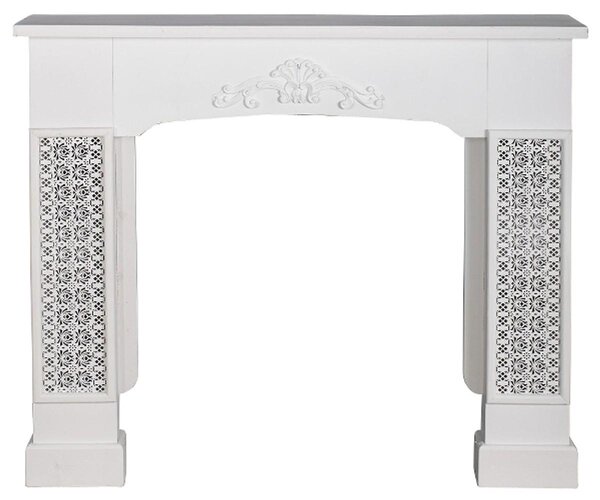 Casa Padrino cornice per camino in stile country con ornamenti bianca 115 x 23 x H. 100 cm - Mobili in stile country