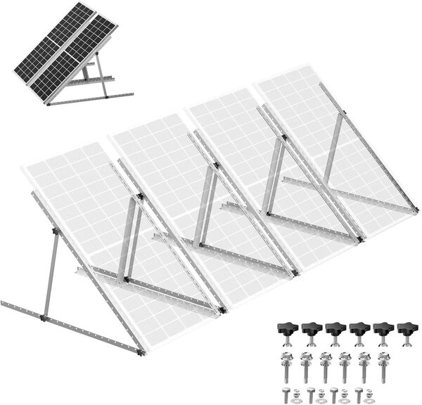 Supporto per pannelli solari - Struttura inclinabile regolabile, 114 cm - Set da 2 pezzi - Pieghevole - Alluminio - Angolo regolabile in diverse posizioni - Adatto per camper, tetti, pavimenti e imbarcazioni