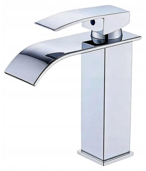 Miscelatore per lavabo - Miscelatore a cascata - Monocomando - Montaggio su piano - Metallo - Valvola in ottone - Altezza 19 cm - Argento