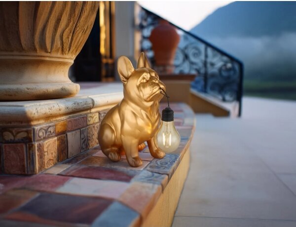 Globo 36333G - Lampada solare a LED 0,06W/3V IP44, a forma di cane dorato
