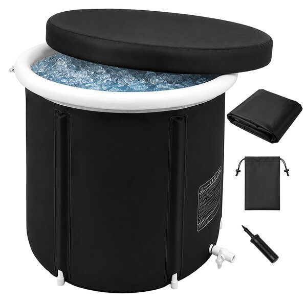 Relaxdays, vasca per il ghiaccio da esterno, con coperchio, vasca gonfiabile per il ghiaccio, dimensioni: 75x75 cm, vasca refrigerante per la rigenerazione muscolare, in nylon, colore nero