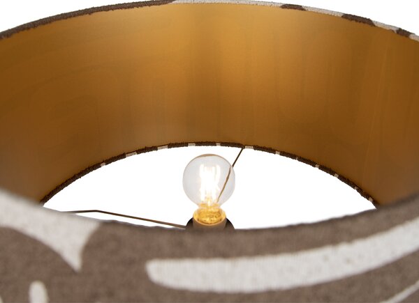 Lampada da terra nera a treppiede con paralume a righe marroni e beige 50cm - Puros