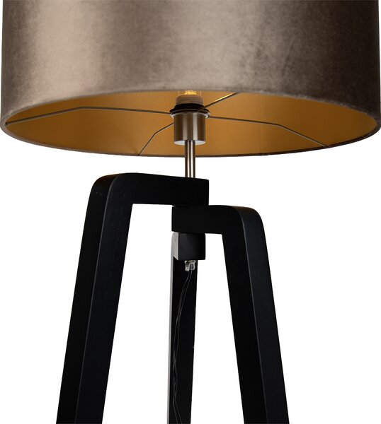 Lampada da terra nera a treppiede con paralume marrone e interno dorato 50cm - Puros