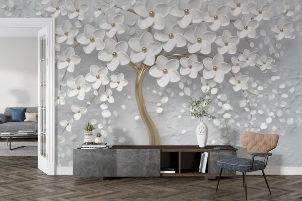 Carta da parati Albero fiorito con fiori grandi, Carta da parati 3D, Carta da parati Fiori 3D, u37065 : Uwalls.it
