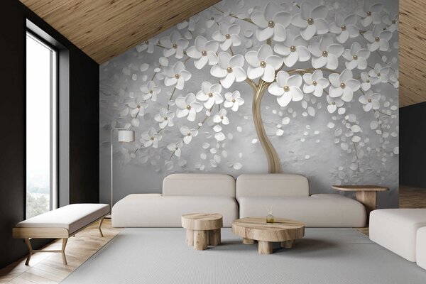 Carta da parati Albero fiorito con fiori grandi, Carta da parati 3D, Carta da parati Fiori 3D, u37065 : Uwalls.it