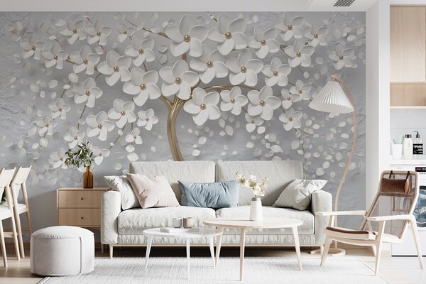 Carta da parati Albero fiorito con fiori grandi, Carta da parati 3D, Carta da parati Fiori 3D, u37065 : Uwalls.it