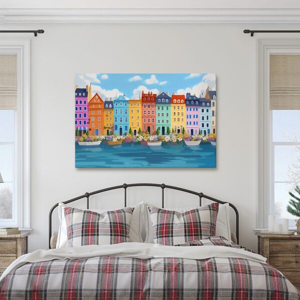Quadro su tela – Case colorate lungo il fiume