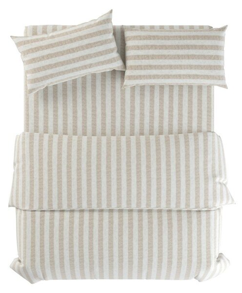 Set copripiumino e federa grigio chiaro/color crema in lino per letto singolo 135x200 cm Natural Stripes – Native Natural