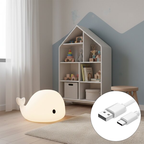 Lampada da tavolo bianca 50 cm con LED dimmerabile IP54 ricaricabile - Baby Whale