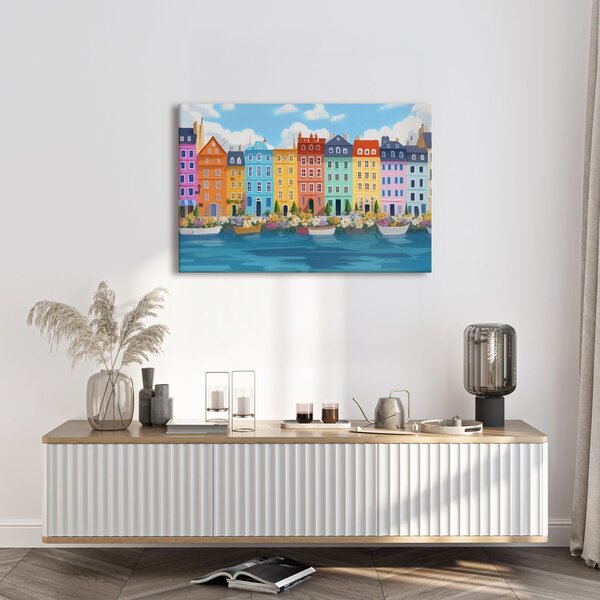 Quadro su tela – Case colorate lungo il fiume