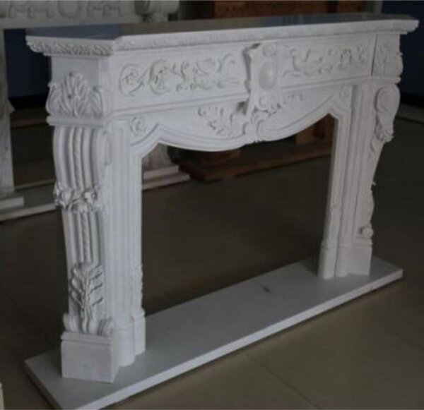 Casa Padrino: cornice barocca per camino bianca 180 x 35,5 x h. 120 cm - Magnifica cornice per camino in marmo di alta qualità - Accessori decorativi in stile barocco