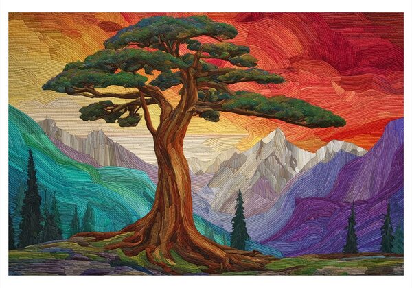 Quadro su tela – Splendido albero della vita in montagna