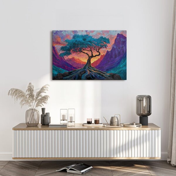 Quadro su tela – Albero della vita in montagna