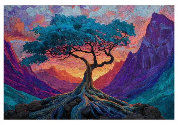 Quadro su tela – Albero della vita in montagna