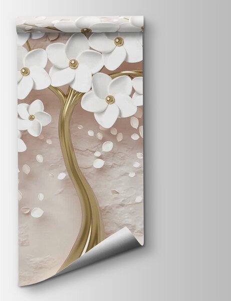 Carta da parati Fiori bianchi eleganti in un vaso elegante, Carta da parati 3d, Carta da parati popolare, u37065v3 - Tapeko.it