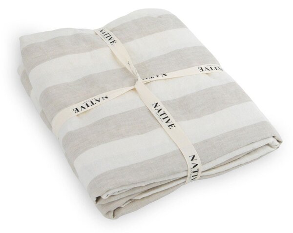 Set copripiumino e federa grigio chiaro/color crema in lino per letto singolo 135x200 cm Natural Stripes – Native Natural