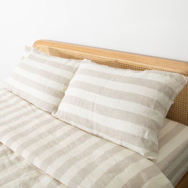 Set copripiumino e federa grigio chiaro/color crema in lino per letto singolo 135x200 cm Natural Stripes – Native Natural