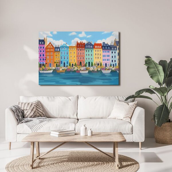 Quadro su tela – Case colorate lungo il fiume