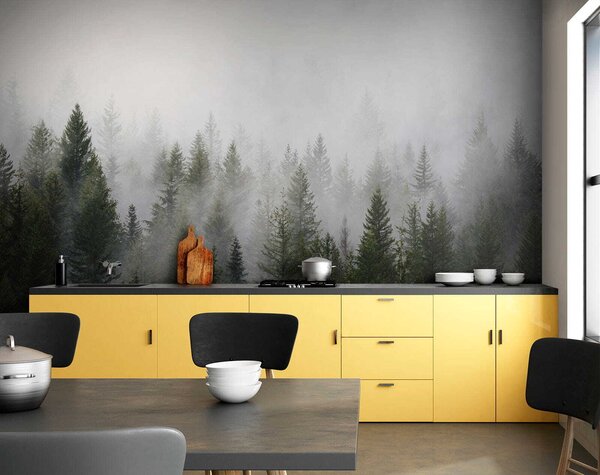 Carta da parati Gruppo di alberi nella nebbia, Carta da parati Foresta, Carta da parati popolare, u37073 - Tapeko.it