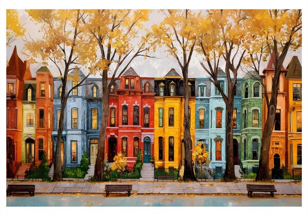 Quadro su tela – Case colorate nel viale