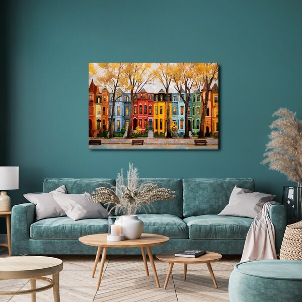 Quadro su tela – Case colorate nel viale