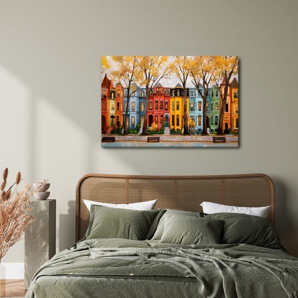 Quadro su tela – Case colorate nel viale