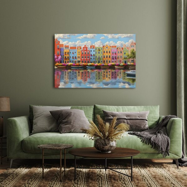 Quadro su tela – Case colorate lungo il canale