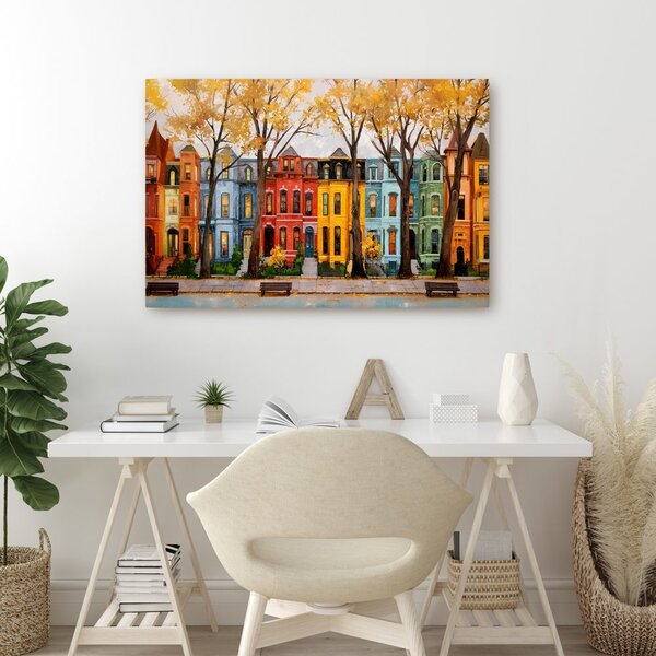 Quadro su tela – Case colorate nel viale
