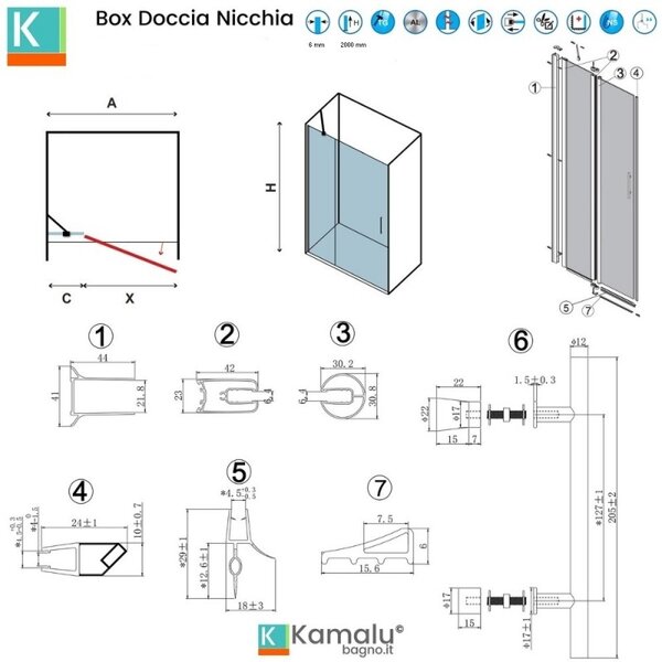 Kamalu nicchia doccia battente con lato fisso 80.5-85.5 cm | kpx4000c