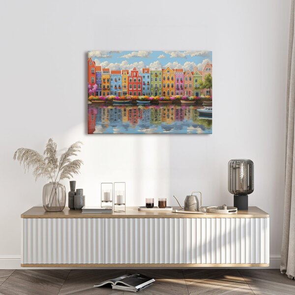 Quadro su tela – Case colorate lungo il canale