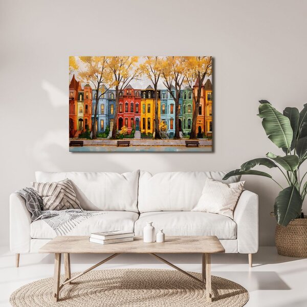 Quadro su tela – Case colorate nel viale